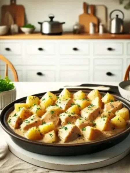 Tender garlic Parmesan chicken with crispy potatoes cooked in a crockpot for a comforting meal.