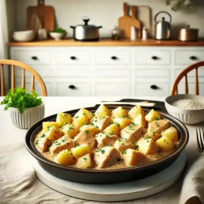 Tender garlic Parmesan chicken with crispy potatoes cooked in a crockpot for a comforting meal.