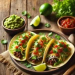 Delicious beef tacos recipe with seasoned ground beef, lettuce, cheese, and tomatoes in soft tortillas.